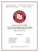 BÀI TIỂU LUẬN KINH TẾ LƢỢNG CÁC YẾU TỐ ẢNH HƢỞNG đến TĂNG TRƢỞNG KINH TẾ ở VIỆT NAM GIAI ĐOẠN 1996 – 2019 