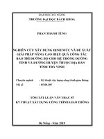 Tóm tắt Luận văn Thạc sĩ Kỹ thuật xây dựng công trình giao thông: Nghiên cứu xây dựng định mức và đề xuất giải pháp nâng cao hiệu quả công tác bảo trì đường bộ cho hệ thống đường