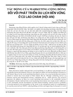 KINH TẾ VÀ HỘI NHẬP TÁC ĐỘNG CỦA MARKETING CỘNG ĐỒNG ĐỐI VỚI PHÁT TRIỂN DU LỊCH BỀN VỮNG Ở CÙ LAO CHÀM (HỘI AN)