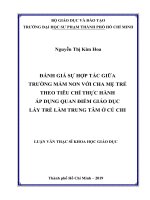 Tài liệu đánh giá sự hợp tác giữa trường mầm non với cha mẹ trẻ theo tiêu chí thực hành áp dụng quan điểm giáo dục lấy trẻ làm