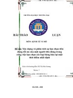 Xây dựng và phân tích sự lựa chọn tiêu  dùng tối ưu của một người tiêu dùng trong  công việc lựa chọn các loại hàng hóa tại một  thời điểm nhất định 