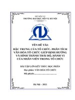 Văn hóa tổ chức. ĐẶC TRƯNG CỦA TỔ CHỨC. PHÂN TÍCH VĂN HÓA TỔ CHỨC GIÚP ĐỊNH HƯỚNG VÀ HÌNH THÀNH THÁI ĐỘ, HÀNH VI CỦA NHÂN VIÊN TRONG TỔ CHỨC