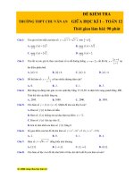 ĐỀ KIỂM TRA GIỮA HỌC KÌ I – TOÁN 12