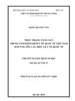 THỰC TRẠNG NĂNG LỰC TRUNG TÂM KIỂM DỊCH Y TẾ QUỐC TẾ VIỆT NAM ĐÁP ỨNG YÊU CẦU ĐIỀU LỆ Y TẾ QUỐC TẾ  TT LUẬN ÁN TIẾN SỸ Y HỌC