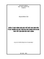 Luận án Tiến sĩ Quản lý giáo dục: Quản lý hoạt động giáo dục thể chất cho sinh viên ở các trường đại học trên địa bàn thành phố Hà Nội theo tiếp cận đảm bảo chất lượng