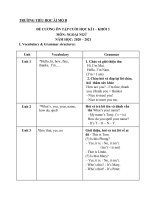 Nội dung ôn tập cuối Học kì I - Môn Tiếng Anh - Năm học 2020 - 2021