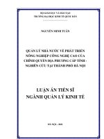 Quản lý nhà nước về phát triển nông nghiệp công nghệ cao của chính quyền địa phương cấp tỉnh   nghiên cứu tại thành phố hà nội 