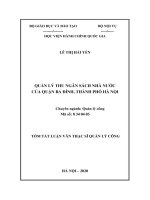 Tóm tắt Luận văn Thạc sĩ Quản lý thu ngân sách nhà nước của quận Ba Đình, thành phố Hà Nội