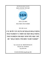 CÁC BƯỚC XÂY DỰNG KẾ HOẠCH HOẠT ĐỘNG TRẢI NGHIỆM VÀ THIẾT KẾ MỘT HOẠT ĐỘNG TRẢI NGHIỆM CHO HỌC SINH TIỂU HỌC CHỦ ĐỀ “ HOẠT ĐỘNG TÌM HIỂU NGHỀ NGHIỆP”