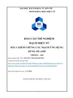 BÁO CÁO THÍ NGHIỆM MẠCH ĐIỆN TỬ BÀI 3 KIỂM CHỨNG CÁC MẠCH ỨNG DỤNG DÙNG OP-AMP