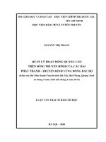 Quản lý hoạt động quảng cáo trên sóng truyền hình các đài phát thanh truyền hình vùng đông bắc bộ (khảo sát đài phát thanh truyền hình hà nội, hải phòng, quảng ninh từ tháng 6 năm 2018 đến tháng 6 năm 2019) 