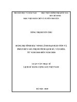 Đảng bộ tỉnh bắc ninh lãnh đạo bảo tồn và phát huy giá trị di tích lịch sử, văn hóa từ năm 2010 đến năm 2020 