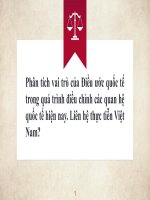 Phân tích vai trò của điều ước quốc tế trong quá trình điều chỉnh các quan hệ quốc tế hiện nay  liên hệ thực tiễn việt nam?l 