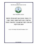 Phân tích kết quả đấu thầu và việc thực hiện kết quả trúng thầu thuốc tại bệnh viện tim hà nội năm 2019 