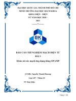 Báo cáo thí nghiệm mạch điện tử bài 3 khảo sát các mạch ứng dụng dùng OPAMP