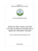 Đánh giá thực trạng tồn trữ vắc xin tại trung tâm kiểm soát bệnh tật vĩnh phúc năm 2019 