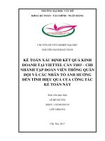 Khóa luận tốt nghiệp đại học chuyên ngành Kế toán: Kế toán xác định kết quả kinh doanh tại Viettel Cần Thơ - Chi Nhánh Tập Đoàn Viễn Thông Quân Đội và các nhân tố ảnh hưởng đến