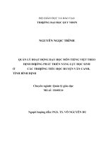 Quản lý hoạt động dạy học môn tiếng việt theo định hướng phát triển năng lực học sinh ở các trường tiểu học huyện vân canh, tỉnh bình định 