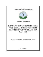 Khảo sát thực trạng tồn trữ vắc xin tại trung tâm kiểm soát bệnh tật tỉnh lạng sơn năm 2020 