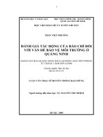 Đánh giá tác động của báo chí đối với vấn đề bảo vệ môi trường ở quảng ninh  (khảo sát báo quảng ninh, báo lao động, báo tiền phong từ tháng  12008 đến 62009) 