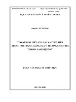 Thống nhất giữa lý luận và thực tiễn trong hoạt động giảng dạy ở trường chính trị tỉnh hà nam hiện nay 