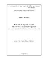 Báo chí hà nội với vấn đề nêu gương người tốt, việc tốt (khảo sát báo hà nội mới, kinh tế đô thị, đài phát thanh truyền hình hà nội năm 2015) 