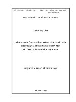 Liên minh công nhân   nông dân   trí thức trong xây dựng nông thôn mới ở tỉnh thái nguyên hiện nay 