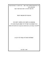 Tổ chức thông tin trên facebook của báo mạng điện tử ở việt nam hiện nay(khảo sát facebook của vnexpress net, dantri com vn, news zing vn  năm 2017) 