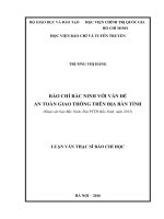 Báo chí bắc ninh với vấn đề an toàn giao thông trên địa bàn tỉnh (khảo sát báo bắc ninh, đài ptth bắc ninh, năm 2015) 