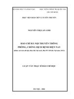 Báo chí hà nội truyền thông phòng, chống dịch bệnh hiện nay (khảo sát trên dữ liệu báo hà nội mới, đài pt th hà nội năm 2015) 