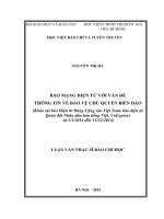 Báo mạng điện tử với vấn đề thông tin về bảo vệ chủ quyền biển đảo (khảo sát báo điện tử đảng cộng sản việt nam, báo điện tử quân đội nhân dân bản tiếng việt, vnexpress từ 112014 đến 31122014) 