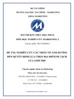 NGHIÊN CỨU CÁC NHÂN TỐ ẢNH HƯỞNG ĐẾN QUYẾT ĐỊNH LỰA CHỌN ĐỊA ĐIỂM DU LỊCH CỦA GIỚI TRẺ