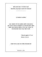 Tóm tắt luận án: Các nhân tố tác động đến vận dụng kế toán trách nhiệm và ảnh hưởng đến hiệu quả hoạt động của các công ty ngành dệt may tại Việt Nam.