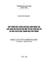 Góp phần rèn luyện cho học sinh năng lực lựa chọn ẩn phụ để giải một số bài toán đại số và giải tích ở bậc trung học phổ thông  