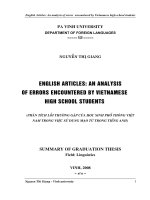 English articles an analysis of errors encountered by vietnamese high school students = phân tích lỗi thường gặpcủa học sinh phổ thông việt nam trong việc sử dụng mạo từ trong tiếng anh  