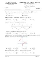 Đề kiểm tra giữa học kì 1 môn Toán lớp 12 năm 2021-2022 có đáp án - Trường THPT Hồ Nghinh