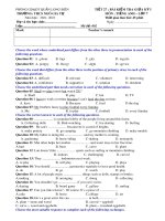 Đề kiểm tra giữa học kì 1 môn Tiếng Anh lớp 7 năm 2021-2022 có đáp án - Trường THCS Ngô Gia Tự