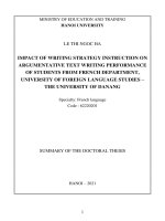 Ảnh hưởng của việc dạy chiến lược viết đối với năng lực viết văn bản nghị luận của sinh viên tiếng pháp, trường đại học ngoại ngữ, đại học đà nẵng TT TIENG ANH 