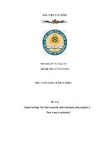 TIỂU LUẬN KINH TẾ PHÁT TRIỂN NGUỒN LAO ĐỘNG VIỆT NAM TRONG BỐI CẢNH CÁCH MẠNG CÔNG NGHIỆP 4.0 – THỰC TRẠNG VÀ GIẢI PHÁP