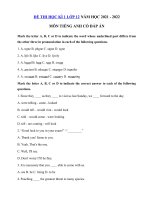 Đề thi tiếng Anh lớp 12 học kì 1 năm 2021 - 2022 số 2