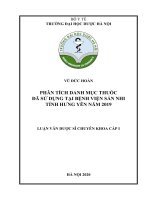 VŨ đức HOÀN PHÂN TÍCH DANH mục THUỐC đã sử DỤNG tại BỆNH VIỆN sản NHI TỈNH HƯNG yên năm 2019 LUẬN văn dược sĩ CHUYÊN KHOA cấp i 