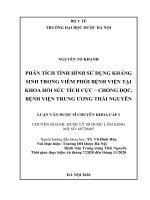 NGUYỄN tố KHANH PHÂN TÍCH TÌNH HÌNH sử DỤNG KHÁNG SINH TRONG VIÊM PHỔI BỆNH VIỆN tại KHOA hồi sức TÍCH cực – CHỐNG độc, BỆNH VIỆN TRUNG ƯƠNG THÁI NGUYÊN LUẬN văn dược sĩ CHUYÊN KHOA cấp i 