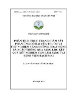 Phân tích thực trạng giám sát phản ứng có hại của thuốc và thử nghiệm tăng cường hoạt động báo cáo thông qua sàng lọc kết quả xét nghiệm cận lâm sàng tại bệnh viện bạch mai 