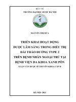 Triển khai hoạt động dược lâm sàng trong điều trị đái tháo đường type 2 trên bệnh nhân ngoại trú tại bệnh viện đa khoa xanh pôn 