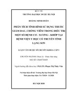 HOÀNG MINH DOÃN PHÂN TÍCH TÌNH HÌNH sử DỤNG THUỐC GIẢM ĐAU, CHỐNG VIÊM TRONG điều TRỊ một số BỆNH cơ   XƯƠNG   KHỚP tại BỆNH VIỆN y học cổ TRUYỀN TỈNH LẠNG sơn LUẬN văn dược sĩ CHUYÊN KHOA cấp i 