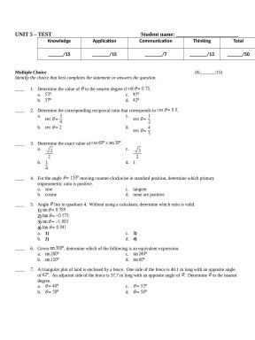UNIT 5 test for mathematics calculus