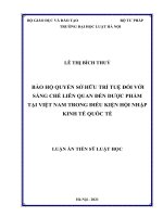 Bảo hộ quyền sở hữu trí tuệ đối với sáng chế liên quan đến dược phẩm tại Việt Nam trong điều kiện hội nhập kinh tế quốc tế.