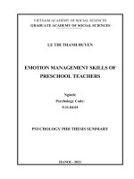 Tóm tắt luận án: Kỹ năng quản lý cảm xúc của giáo viên mầm non.