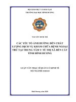 CÁC yếu tố ẢNH HƯỞNG CHẤT LƯỢNG DỊCH vụ KHÁM CHỮA BỆNH NGOẠI TRÚ tại TRUNG tâm y tế THỊ xã bến cát TỈNH BÌNH DƯƠNG 