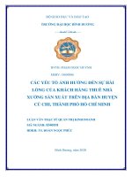 CÁC yếu tố ẢNH HƯỞNG đến sự hài LÒNG của KHÁCH HÀNH THUÊ NHÀ XƯỞNG sản XUẤT TRÊN địa bàn HUYỆN củ CHI, THÀNH PHỐ hồ CHÍ MINH 